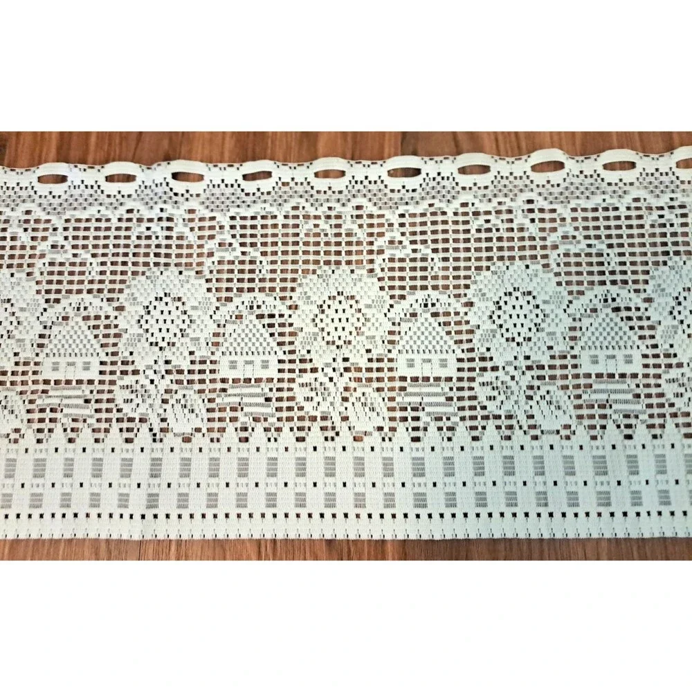 White Knit Lace Window Valance Sunflower Village Houses Long Cottage 92x13